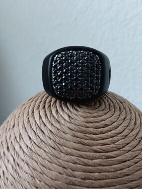 David Yurman Streamline Black Pave Diamonds Titanium Signet Ring Band Size 8US